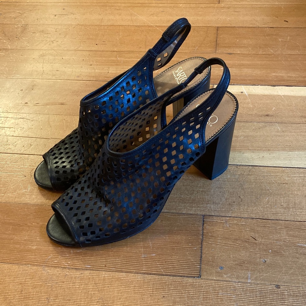 SARTO By Franco Sarto Black Cutout Slingback Heels
